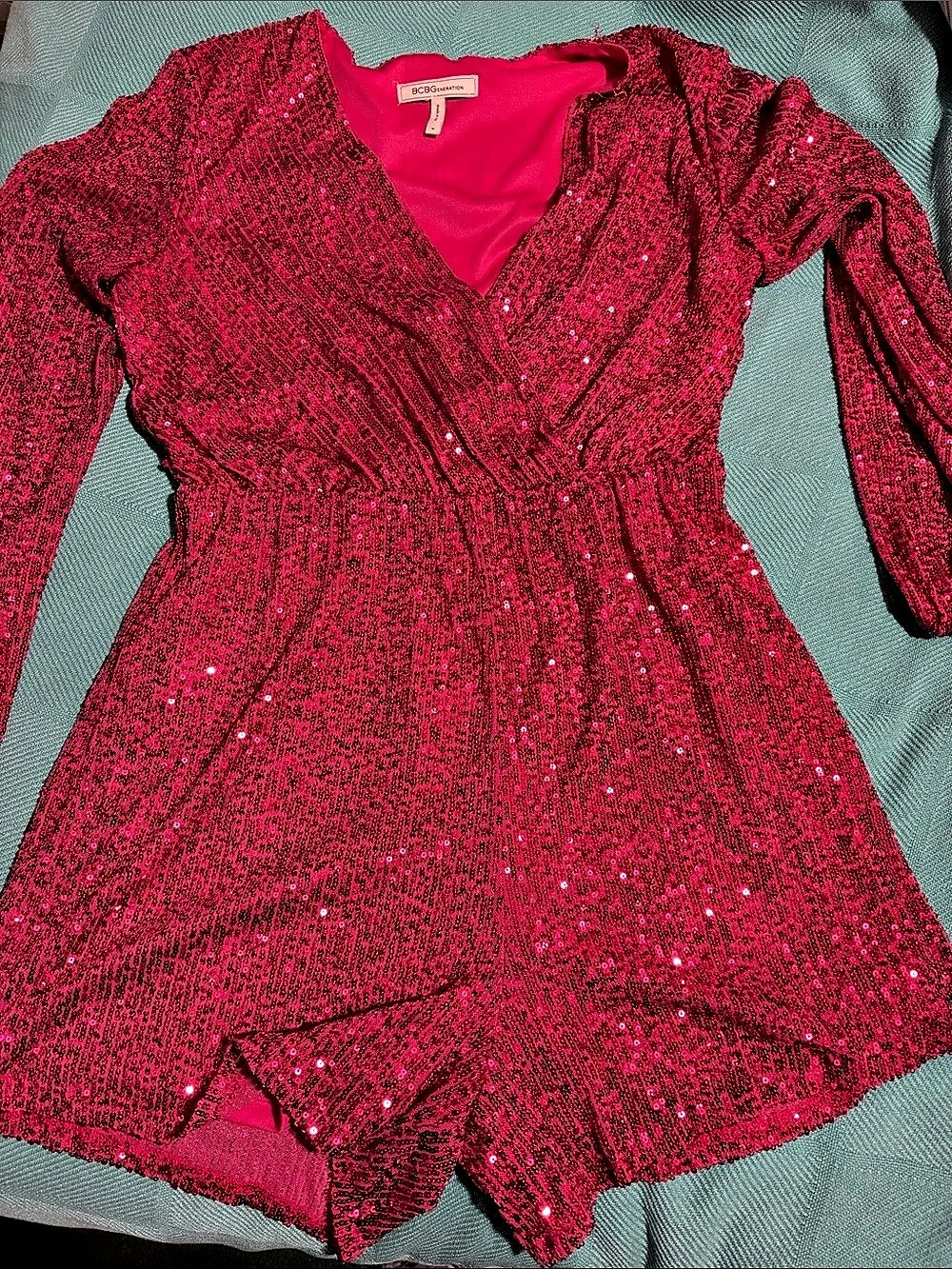 BCBG Generation Sequin Mini romper in Pink Size Medium Like New